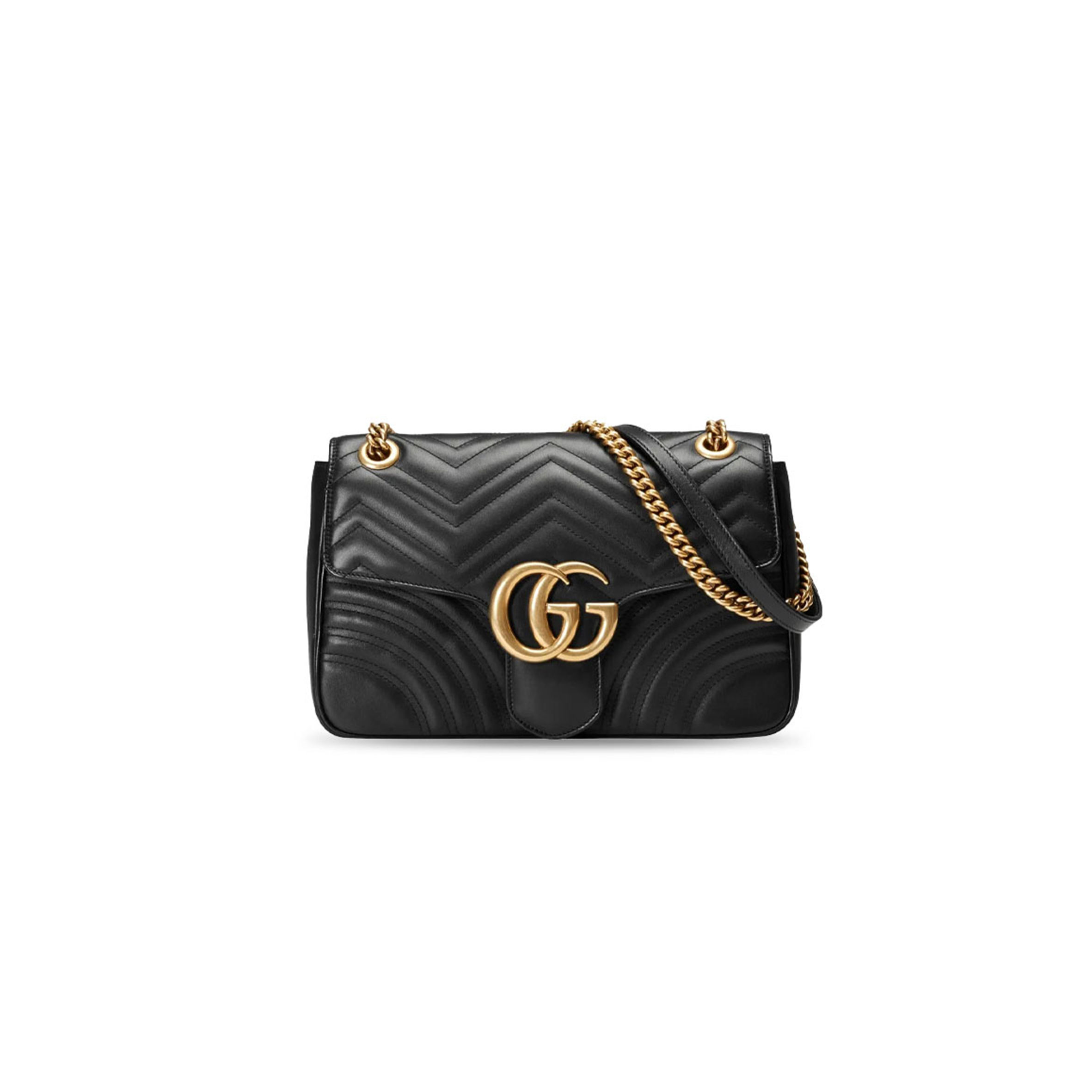 GUCCI BLACK MATELASSE LEATHER MEDIUM GG MARMONT SHOULDER BAG 443496 (31*19*7cm)